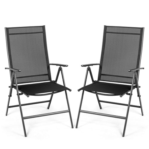 Set of 2 Adjustable Portable Patio Folding Dining Chair Recliners, Black