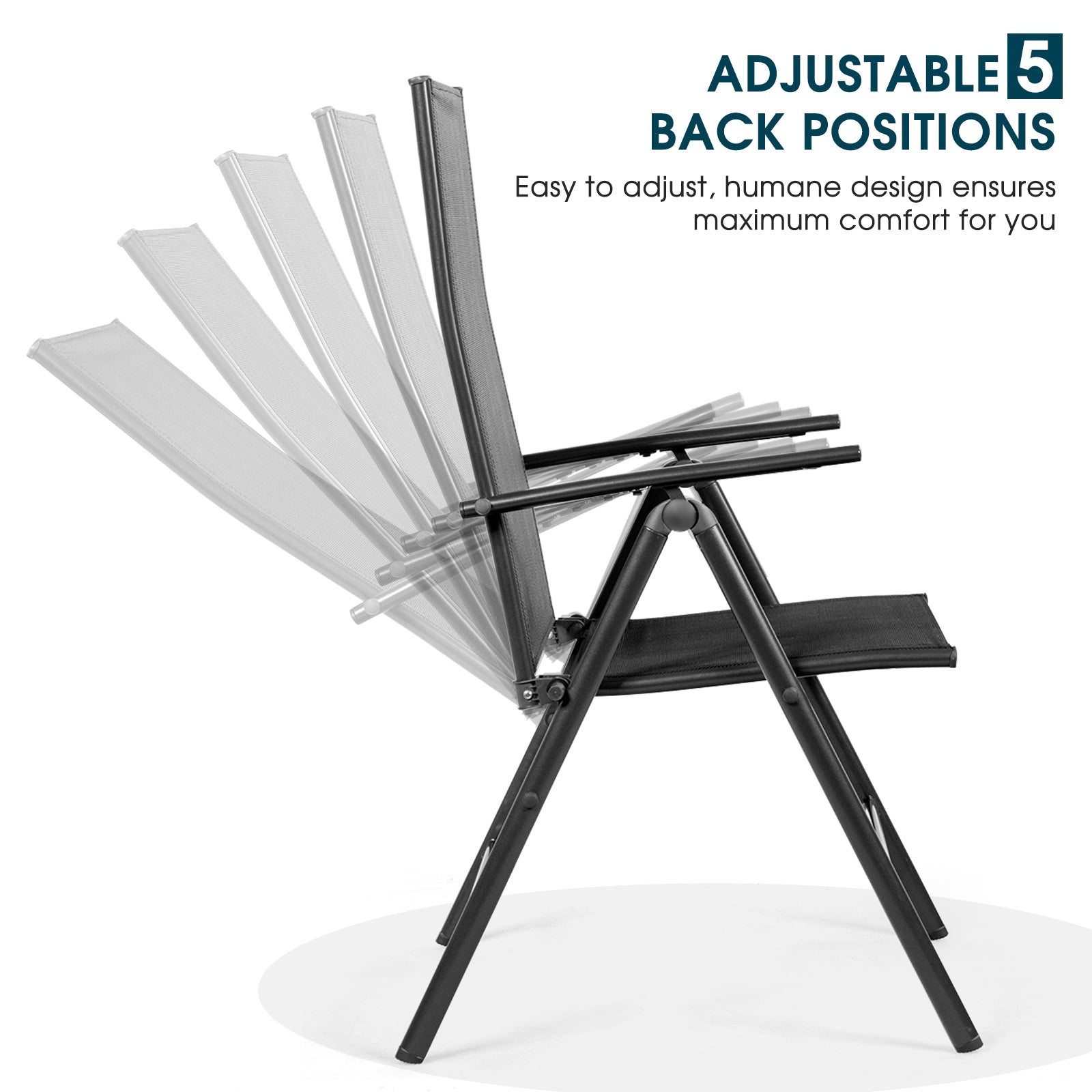 Set of 2 Adjustable Portable Patio Folding Dining Chair Recliners, Black Patio Dining Chairs at Gallery Canada