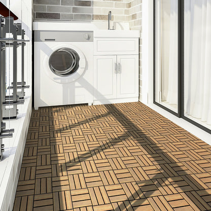 10 Pieces 12 x 12 Inch Acacia Wood Interlocking Check Deck Tiles, Brown Decorative Fencing & Flooring at Gallery Canada