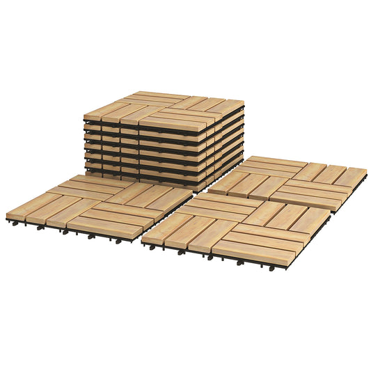 10 Pieces 12 x 12 Inch Acacia Wood Interlocking Check Deck Tiles, Brown Decorative Fencing & Flooring Brown at Gallery Canada