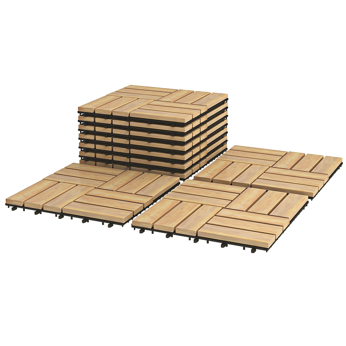 12 x 12 Inch Acacia Wood Interlocking Deck Tiles, 10 Pieces, Brown