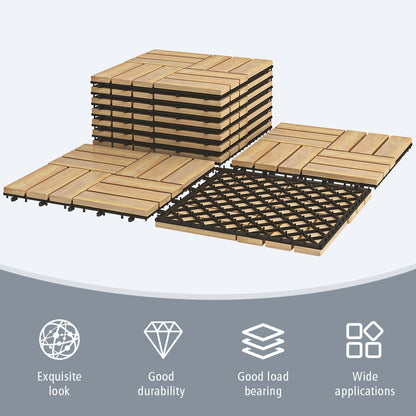 10 Pieces 12 x 12 Inch Acacia Wood Interlocking Check Deck Tiles, Brown Decorative Fencing & Flooring at Gallery Canada