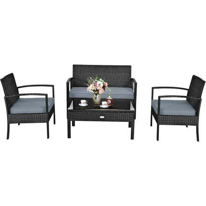 4 Pieces Patio Rattan Cushioned Furniture Set, Gray Patio Conversation Sets at Gallery Canada