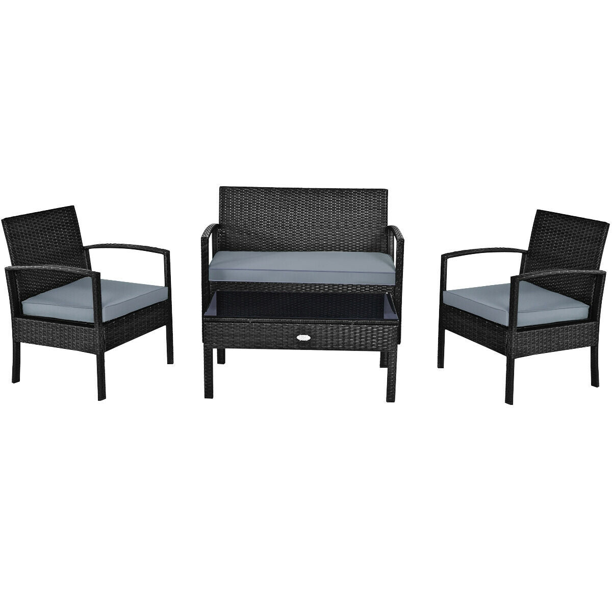 4 Pieces Patio Rattan Cushioned Furniture Set, Gray Patio Conversation Sets Black at Gallery Canada