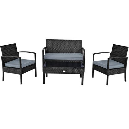 4 Pieces Patio Rattan Cushioned Furniture Set, Gray Patio Conversation Sets Black at Gallery Canada