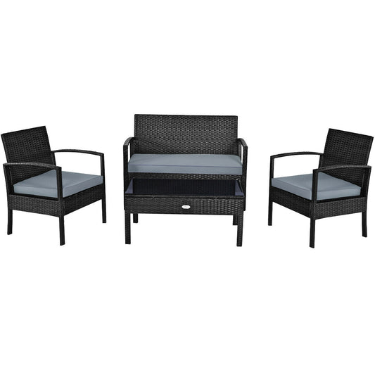 4 Pieces Patio Rattan Cushioned Furniture Set, Gray Patio Conversation Sets Black at Gallery Canada