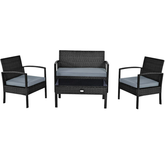 Patio Rattan Cushioned Furniture Set, 4 Pieces, Gray Patio Conversation Sets Gray at Gallery Canada