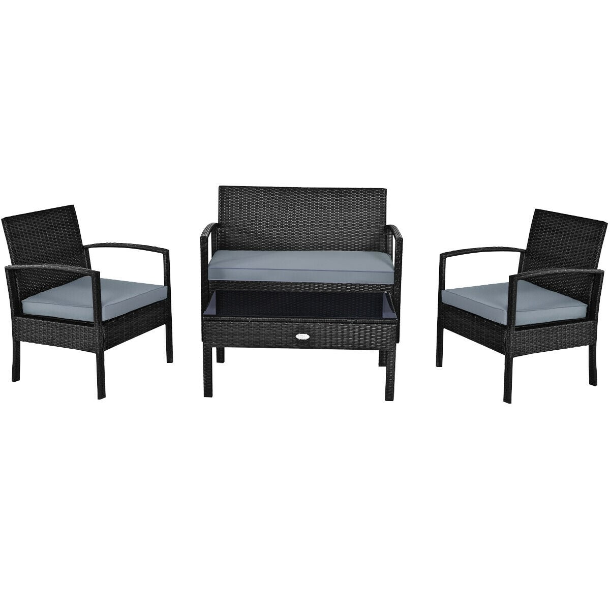 Patio Rattan Cushioned Furniture Set, 4 Pieces, Gray Patio Conversation Sets Gray at Gallery Canada