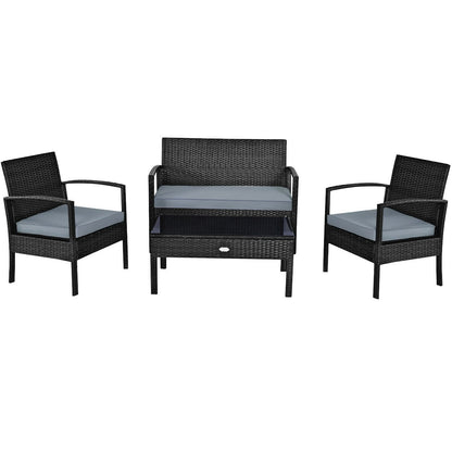 Patio Rattan Cushioned Furniture Set, 4 Pieces, Gray Patio Conversation Sets Gray at Gallery Canada