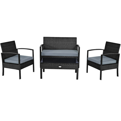Patio Rattan Cushioned Furniture Set, 4 Pieces, Gray