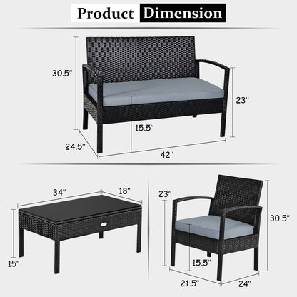 4 Pieces Patio Rattan Cushioned Furniture Set, Gray Patio Conversation Sets at Gallery Canada