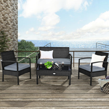 4 Pieces Patio Rattan Cushioned Furniture Set, Gray Patio Conversation Sets at Gallery Canada