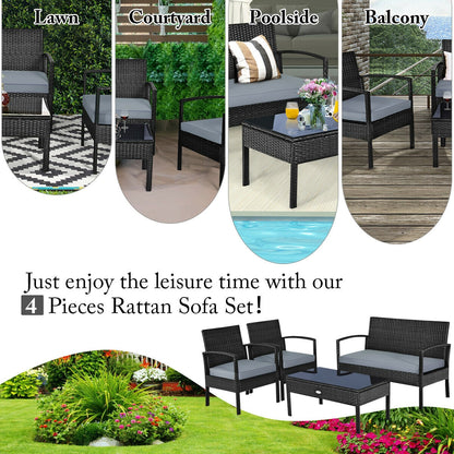 4 Pieces Patio Rattan Cushioned Furniture Set, Gray Patio Conversation Sets at Gallery Canada