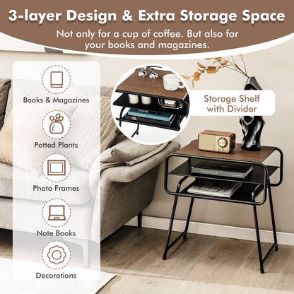 3-Tier Compact Side Table With Storage Shelf