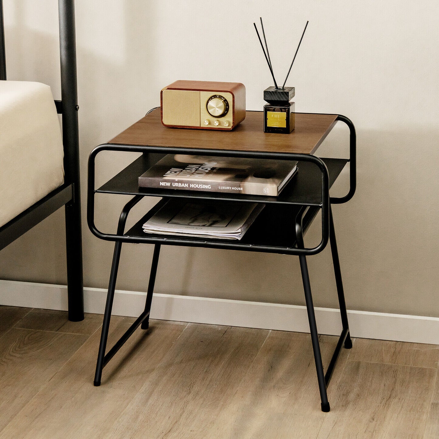 3-Tier Compact Side Table With Storage Shelf