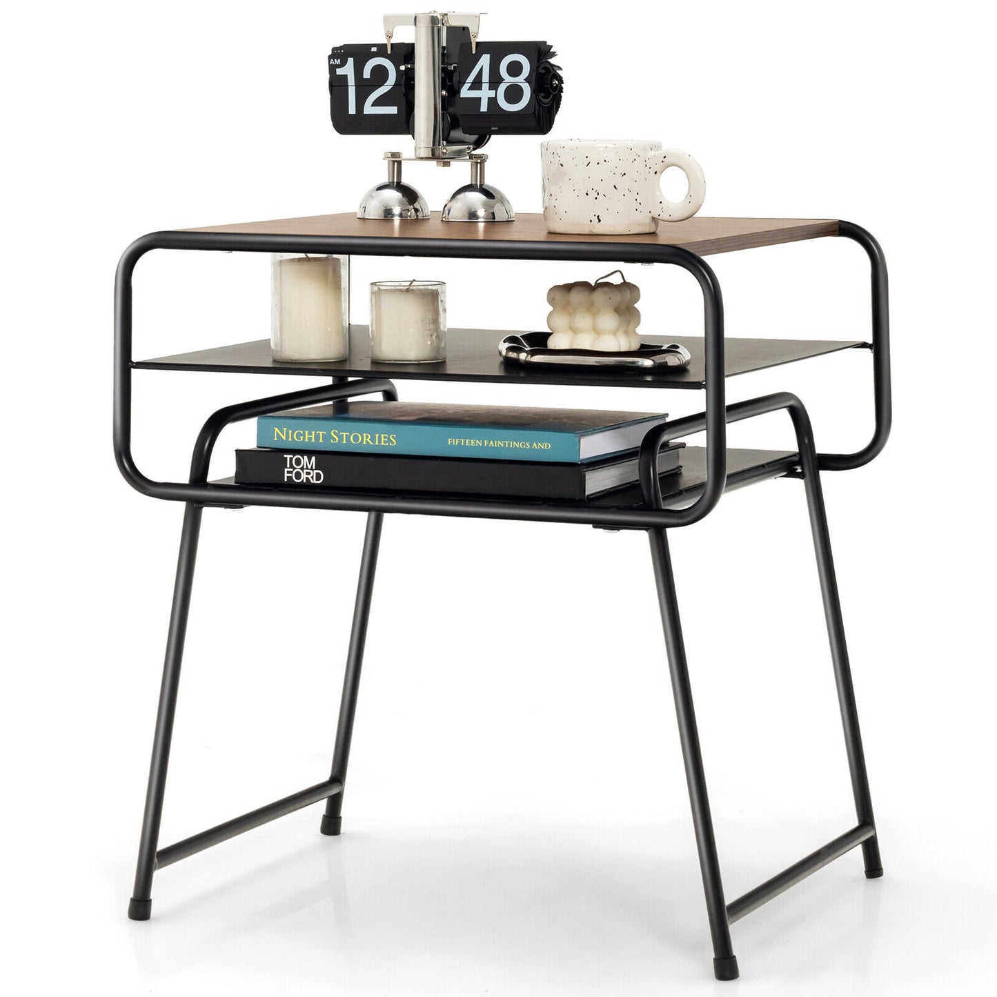 3-Tier Compact Side Table With Storage Shelf