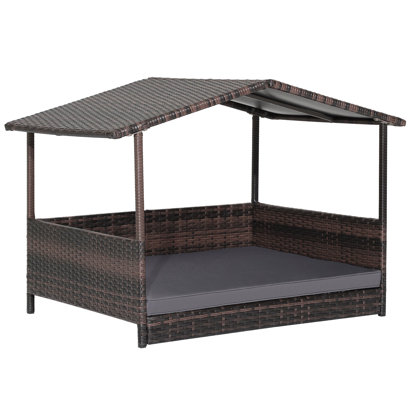 Wicker Dog House, Weatherproof Roof, Outdoor, Gray Dog Kennels Gray at Gallery Canada