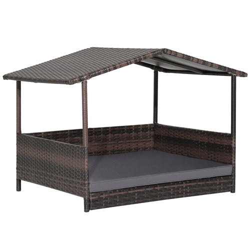 Wicker Dog House, Weatherproof Roof, Outdoor, Gray