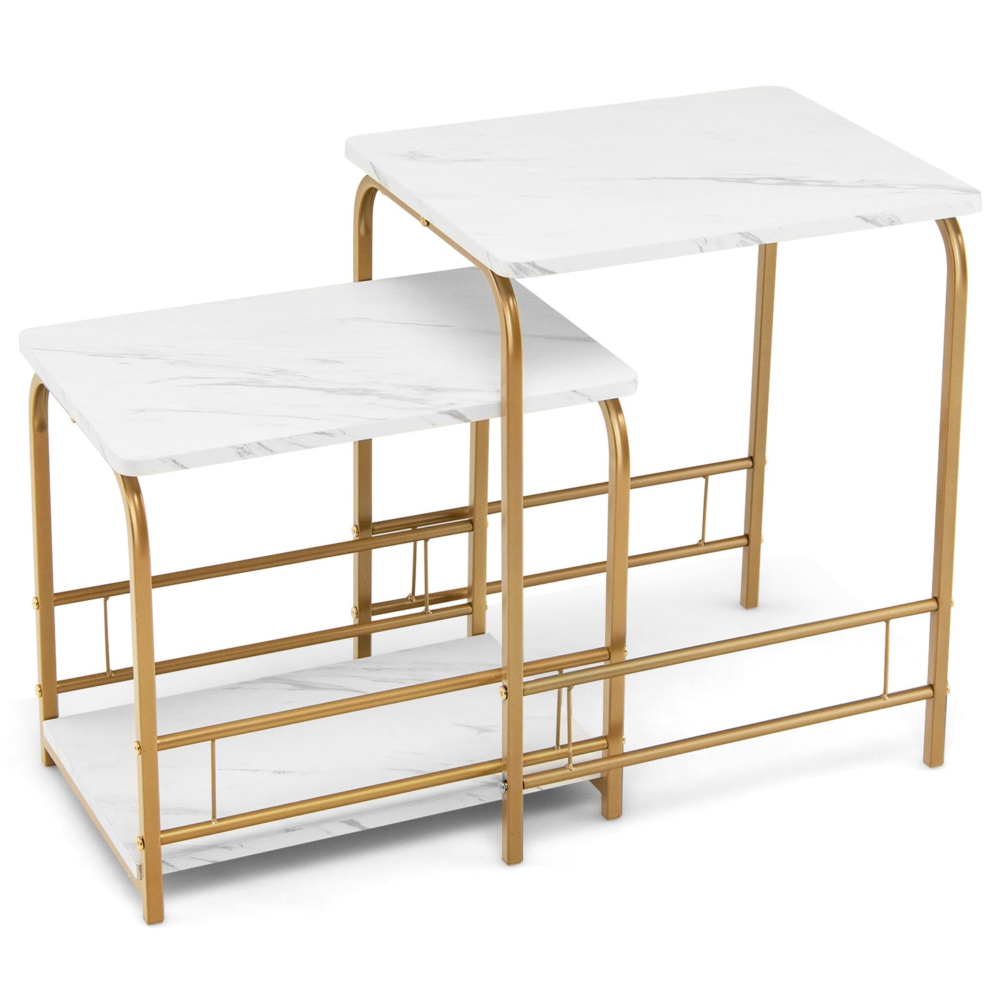 Faux Marble Nesting Tables, 2-Piece Set, White