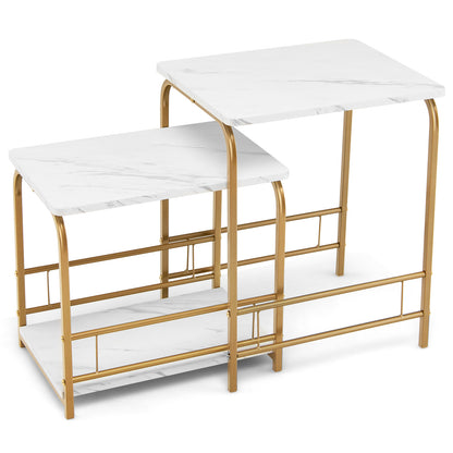 Faux Marble Nesting Tables, 2-Piece Set, White