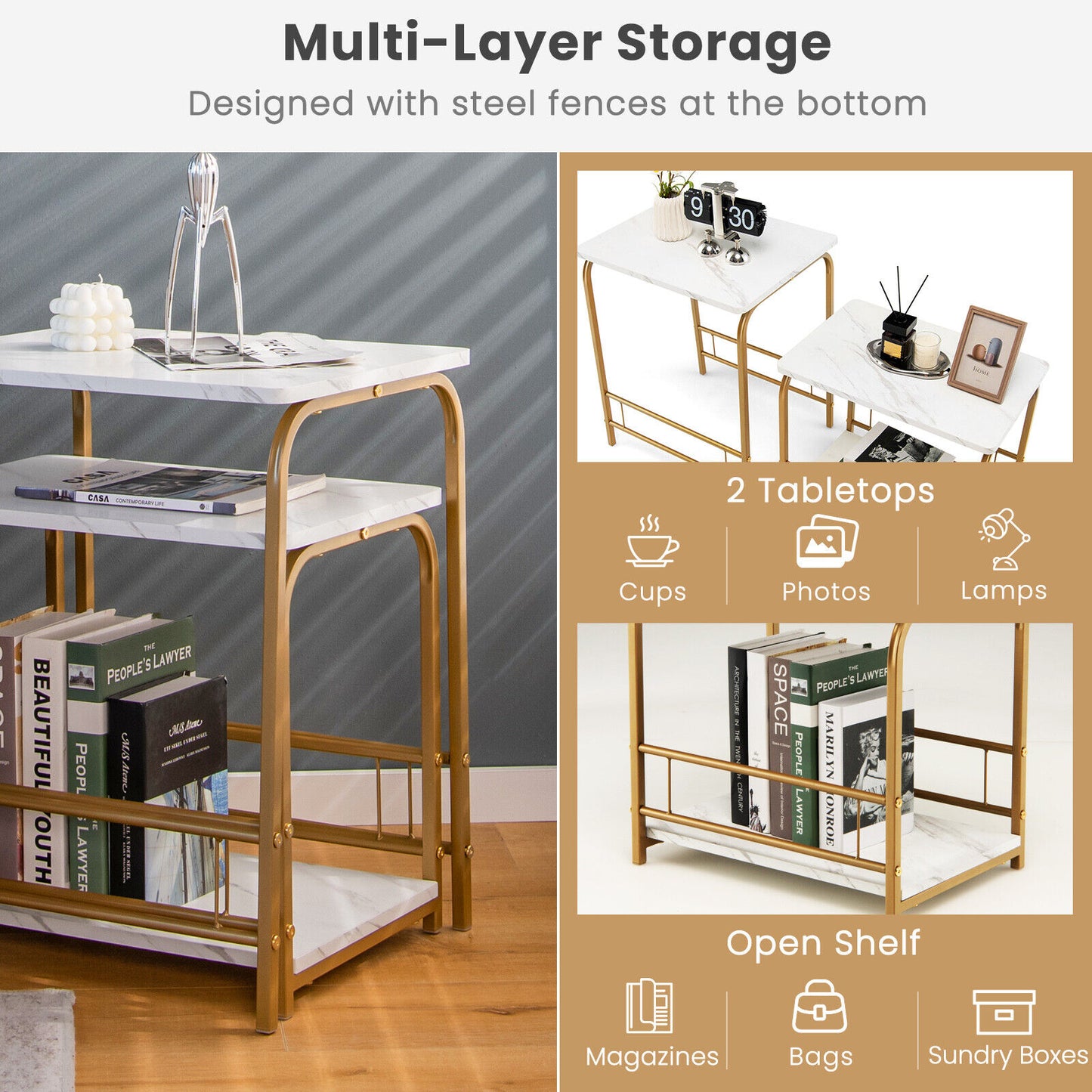 Faux Marble Nesting Tables, 2-Piece Set, White