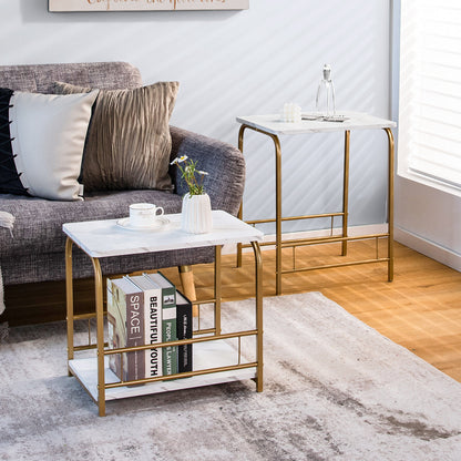 Faux Marble Nesting Tables, 2-Piece Set, White