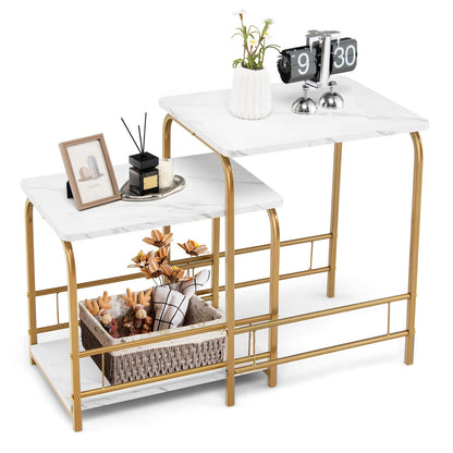 Faux Marble Nesting Tables, 2-Piece Set, White