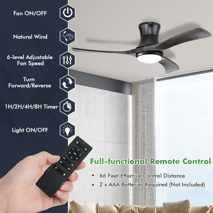 52 Inch Flush Mount Ceiling Fan with LED Light, Black