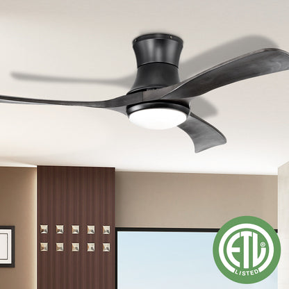 52 Inch Flush Mount Ceiling Fan with LED Light, Black