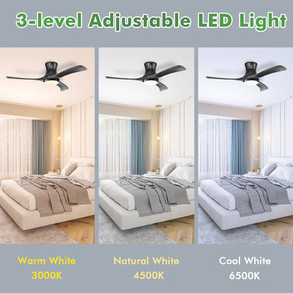 52 Inch Flush Mount Ceiling Fan with LED Light, Black