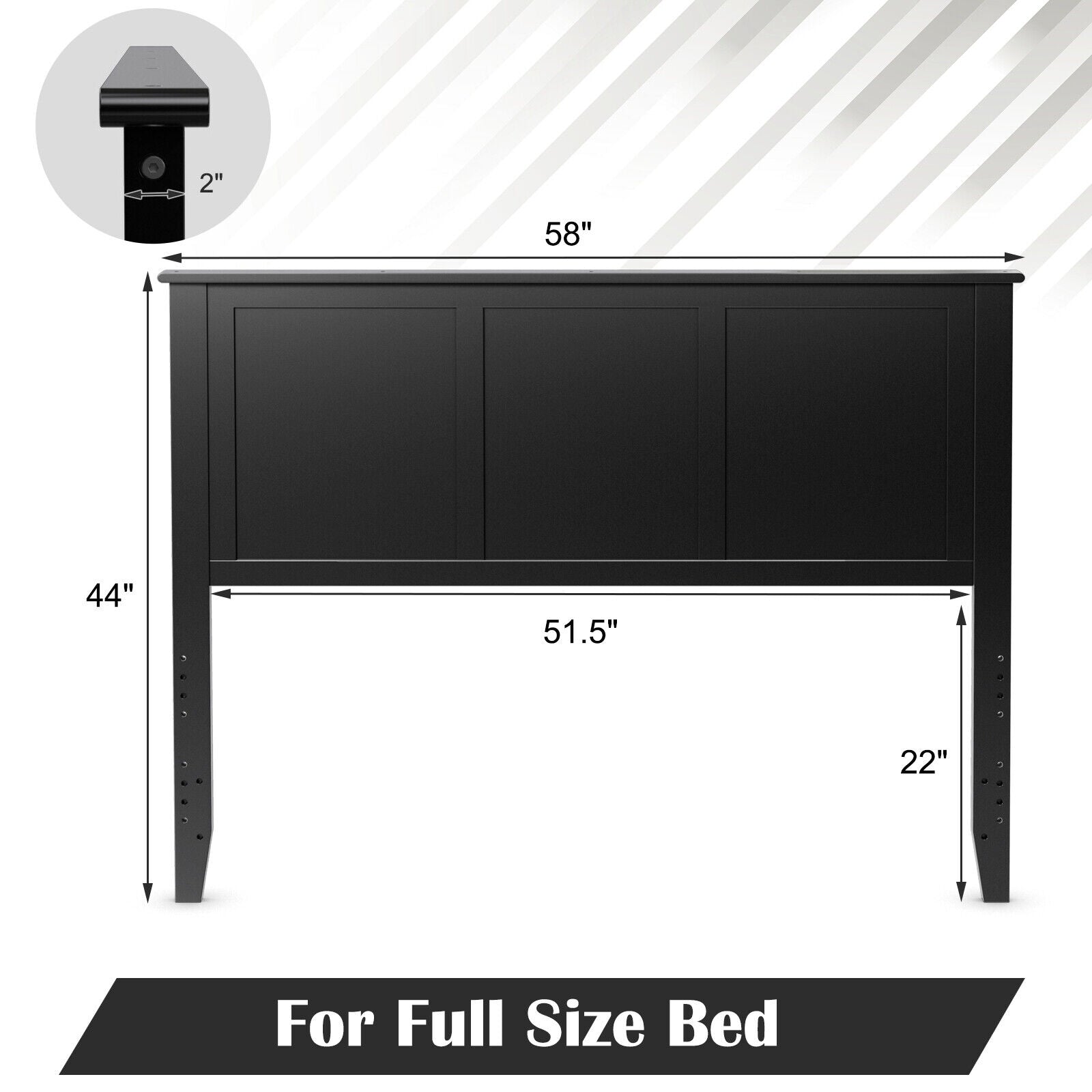 Full Wood Headboard Flat Panel with Pre-drilled Holes and Height Adjustment, Black Headboards at Gallery Canada