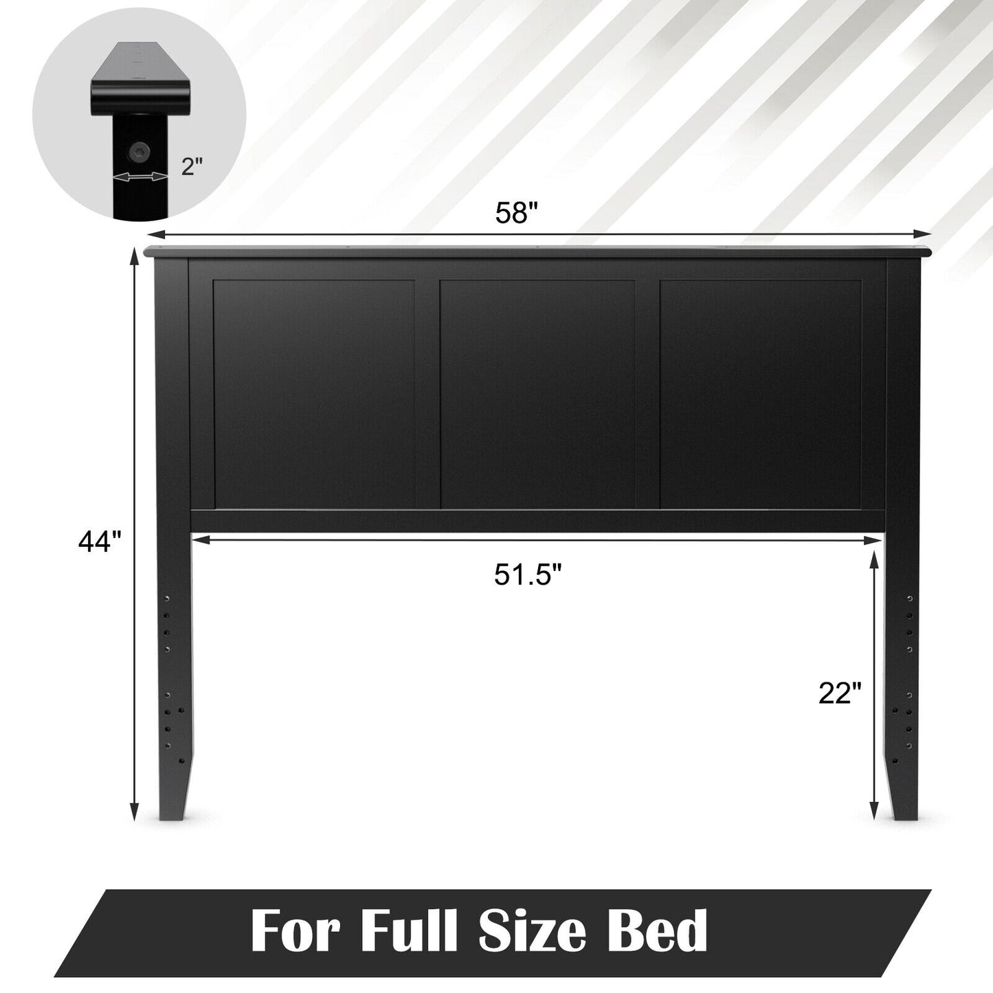 Full Wood Headboard Flat Panel with Pre-drilled Holes and Height Adjustment, Black Headboards at Gallery Canada