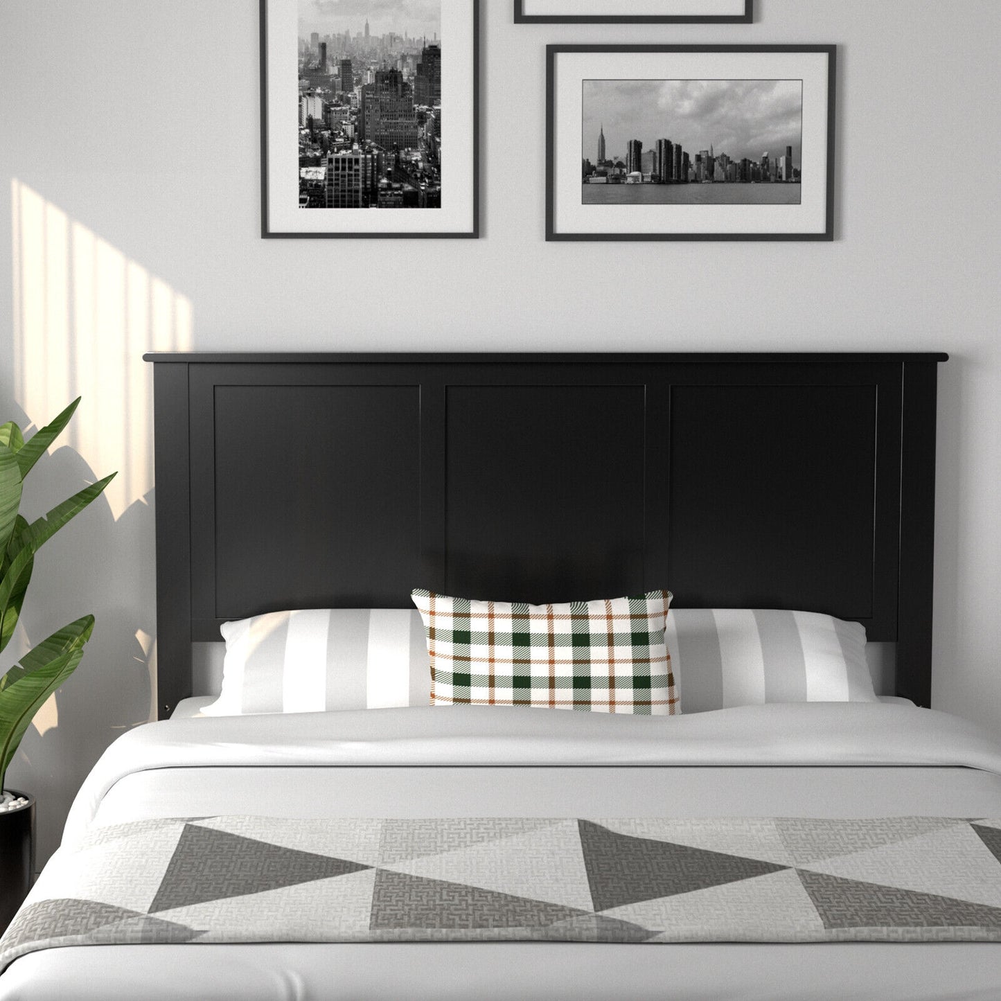 Full Wood Headboard Flat Panel with Pre-drilled Holes and Height Adjustment, Black Headboards at Gallery Canada