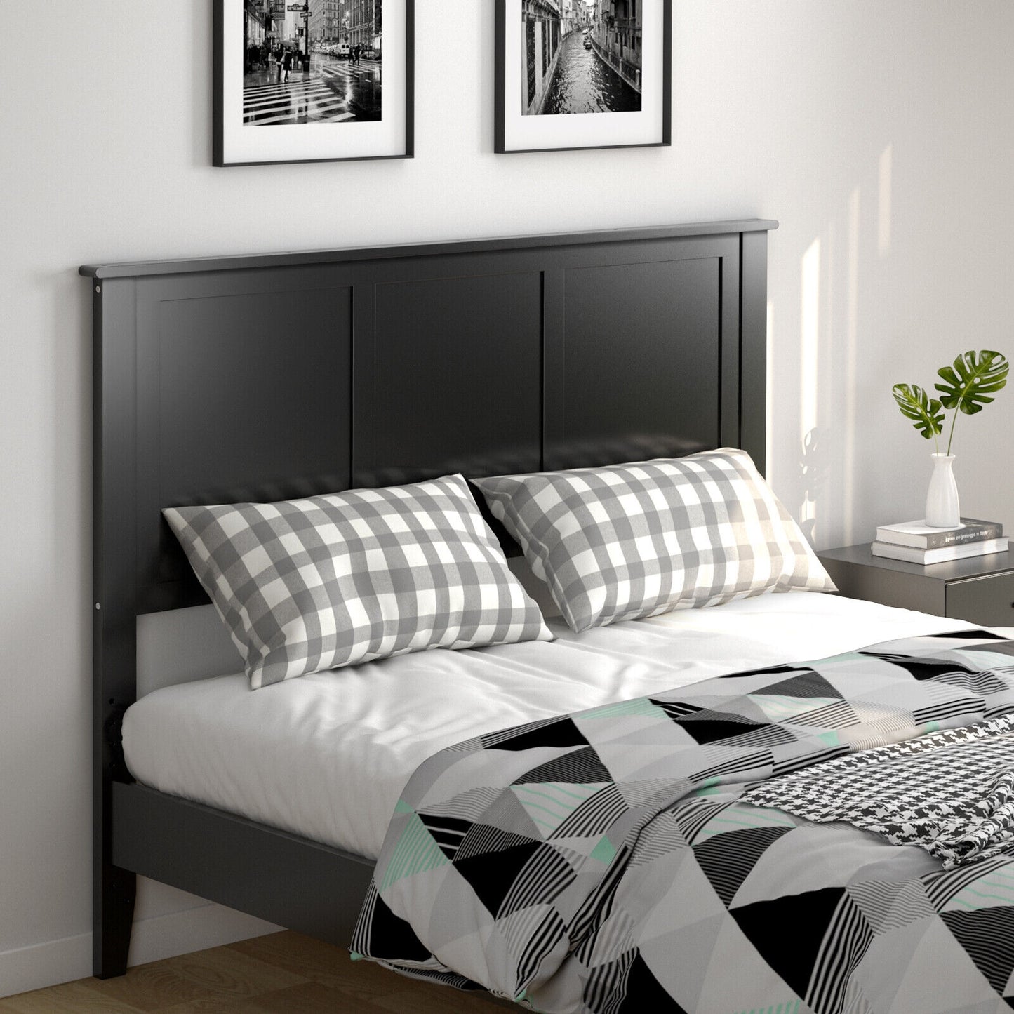 Full Wood Headboard Flat Panel with Pre-drilled Holes and Height Adjustment, Black Headboards at Gallery Canada