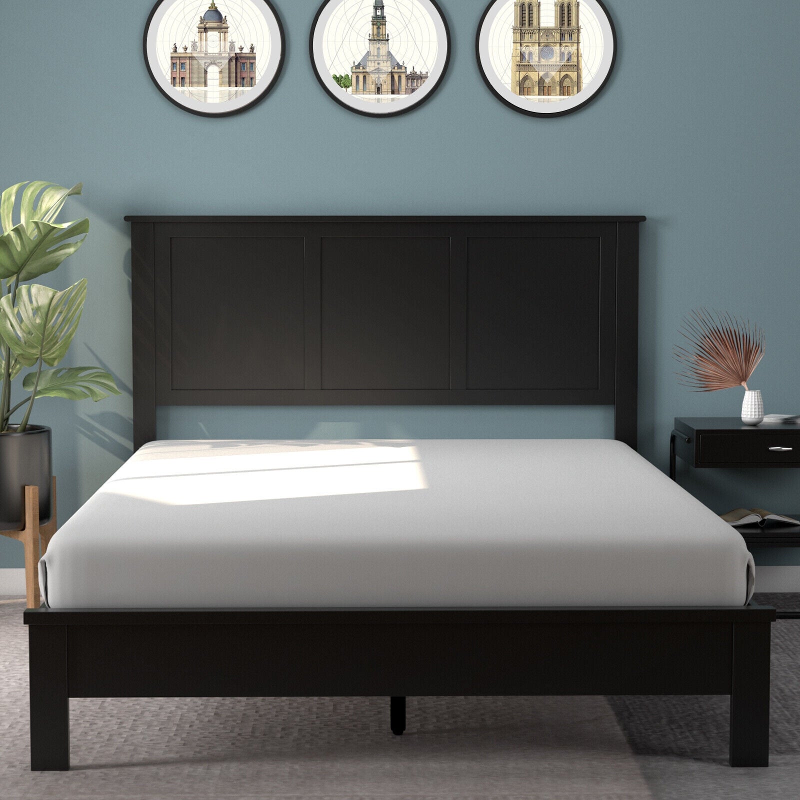 Full Wood Headboard Flat Panel with Pre-drilled Holes and Height Adjustment, Black Headboards at Gallery Canada