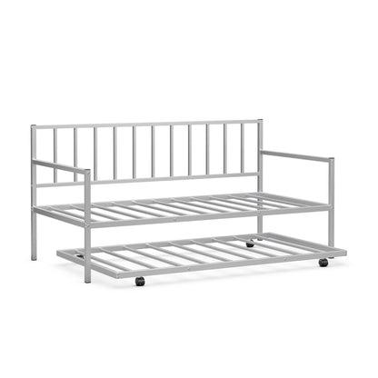 Twin Metal Daybed Sofa Bed Set, With Roll Out Trundle, Silver Trundle Bed Frame Silver at Gallery Canada