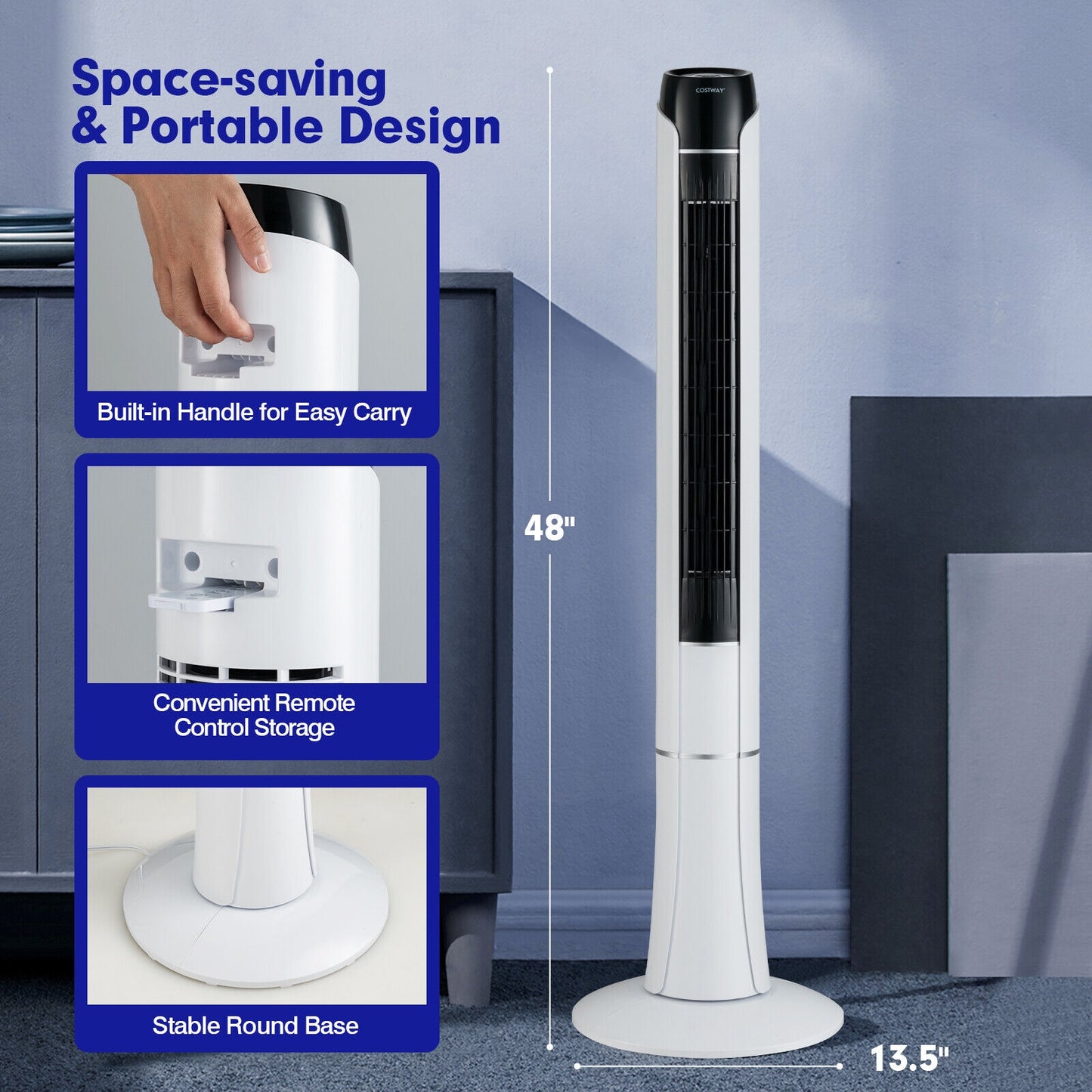 Portable 48 Inches Tower Fan, Remote Control, White Fans at Gallery Canada