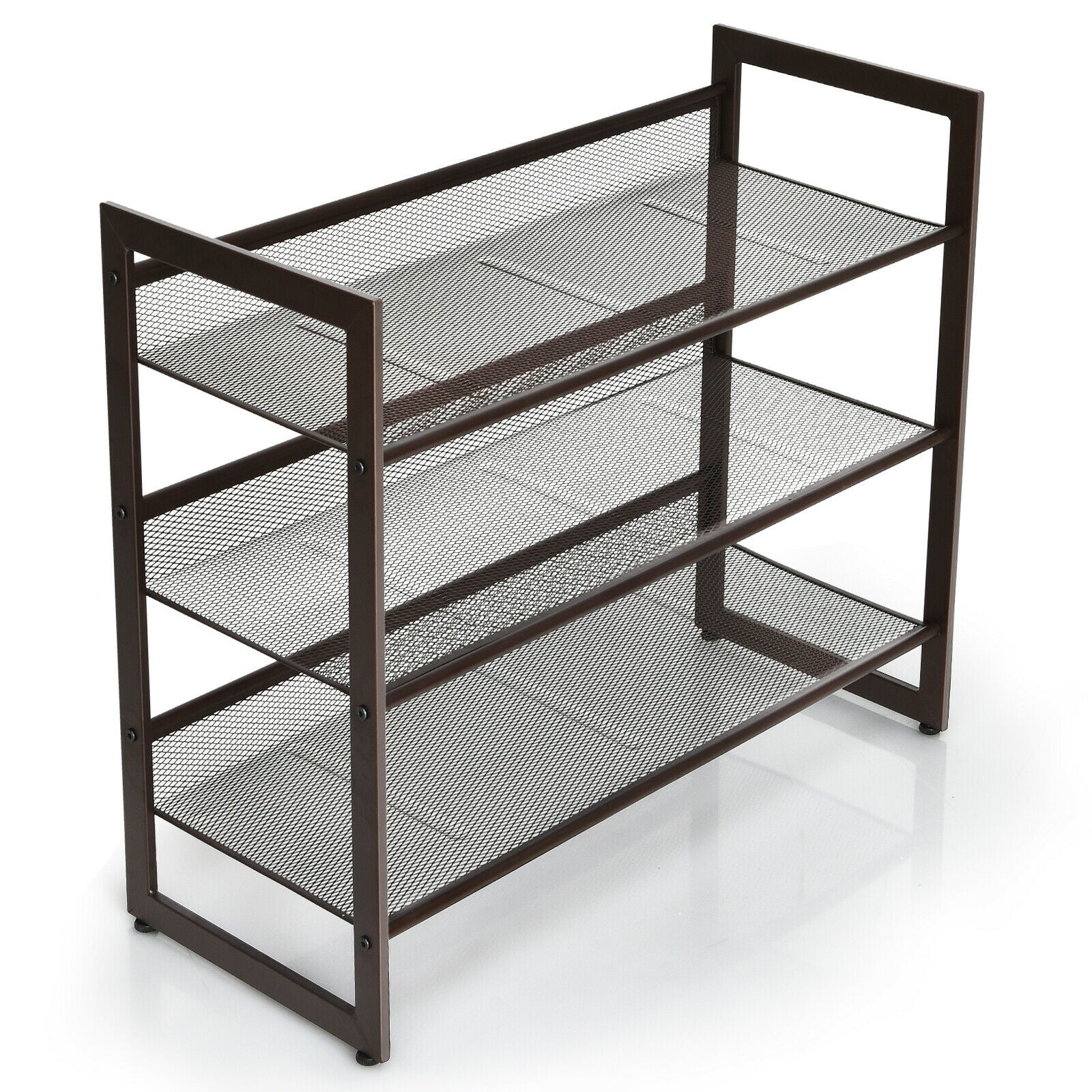 2/3/4 Tiers Flat and Slant Metal Shoe Rack for Entryway Hallway-3-Tier, Brown Shoe Racks & Storage Benches at Gallery Canada