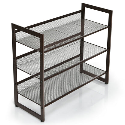 2/3/4 Tiers Flat and Slant Metal Shoe Rack for Entryway Hallway-3-Tier, Brown Shoe Racks & Storage Benches at Gallery Canada
