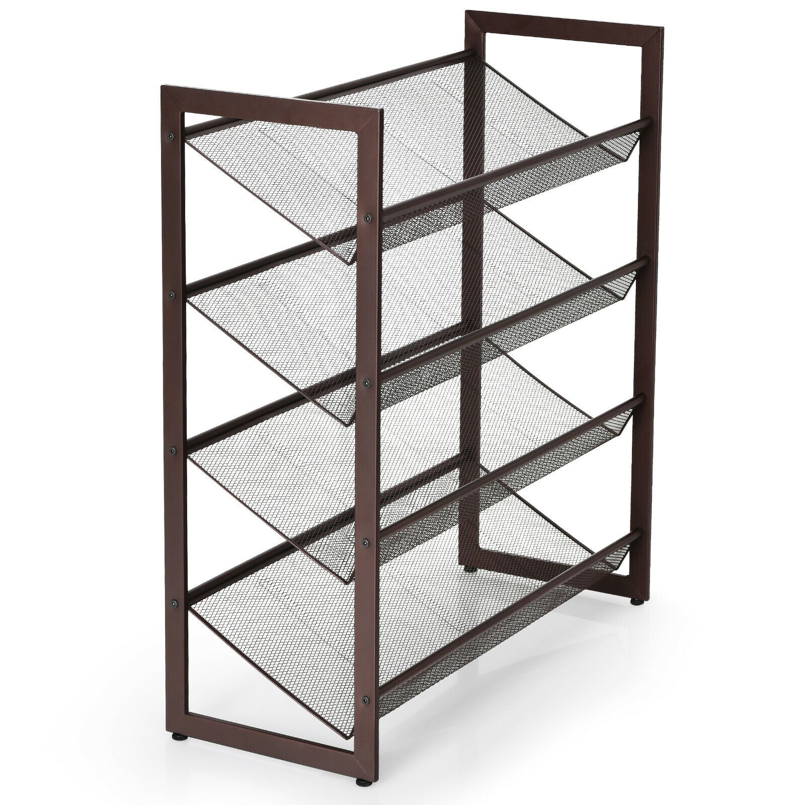 2/3/4 Tiers Flat and Slant Metal Shoe Rack for Entryway Hallway-4-Tier, Brown Shoe Racks & Storage Benches 4-Tier at Gallery Canada