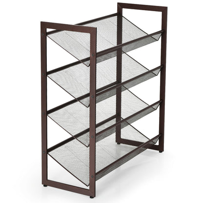 2/3/4 Tiers Flat and Slant Metal Shoe Rack for Entryway Hallway-4-Tier, Brown Shoe Racks & Storage Benches 4-Tier at Gallery Canada