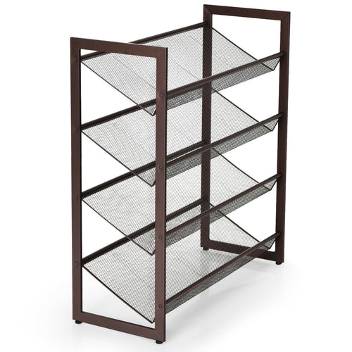 2/3/4 Tiers Flat and Slant Metal Shoe Rack for Entryway Hallway-4-Tier, Brown