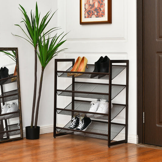 2/3/4 Tiers Flat and Slant Metal Shoe Rack for Entryway Hallway-4-Tier, Brown Shoe Racks & Storage Benches 4-Tier at Gallery Canada