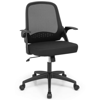 Adjustable Mesh Office Chair Rolling Computer Desk Chair with Flip-up Armrest, Black Mesh Chairs at Gallery Canada