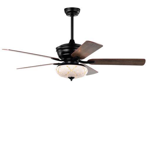52 Inch Ceiling Fan, 3 Wind Speeds, 5 Reversible Blades, Black