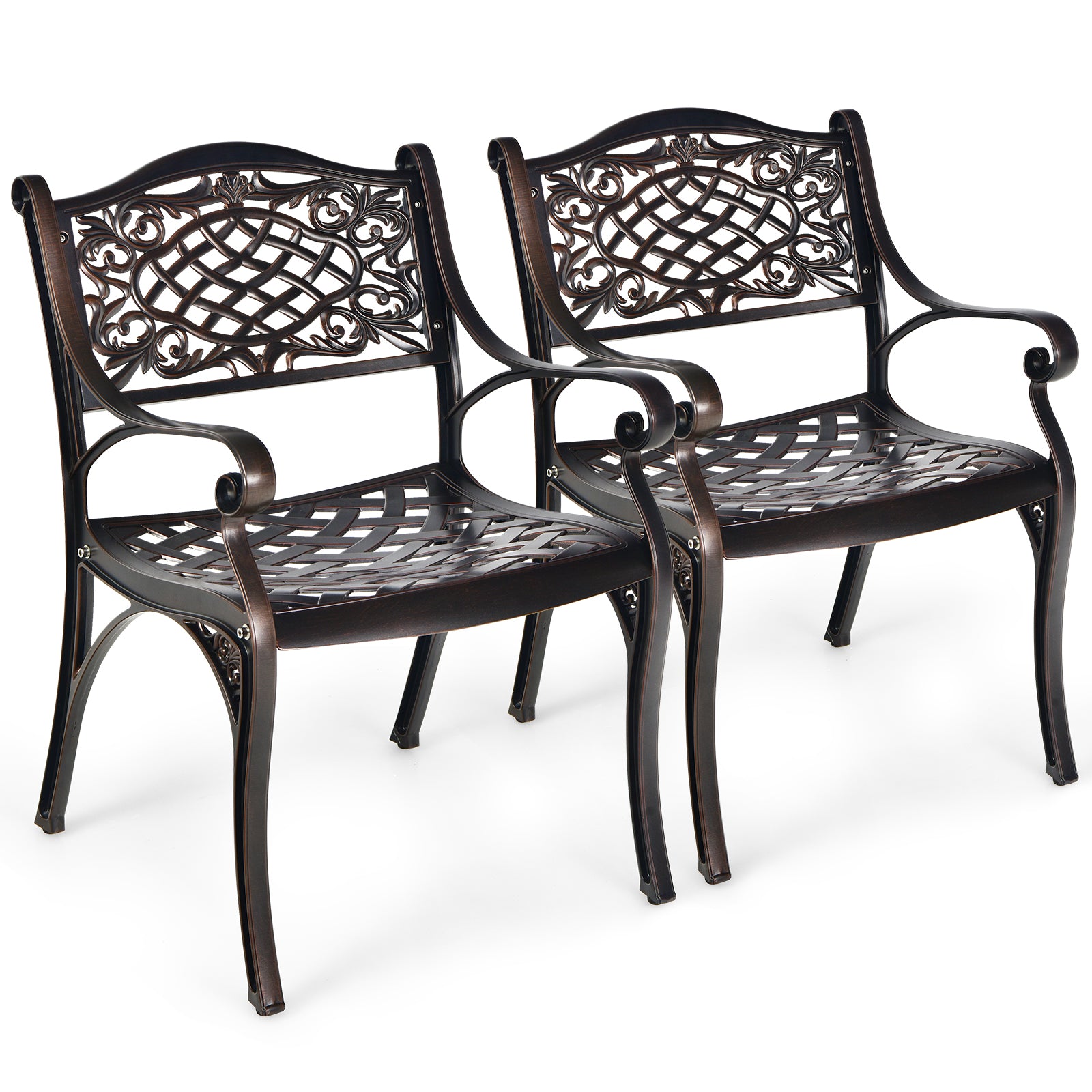 2-Piece Outdoor Cast Aluminum Chairs, With Armrests And Curved Seats, Copper Patio Dining Chairs Copper at Gallery Canada
