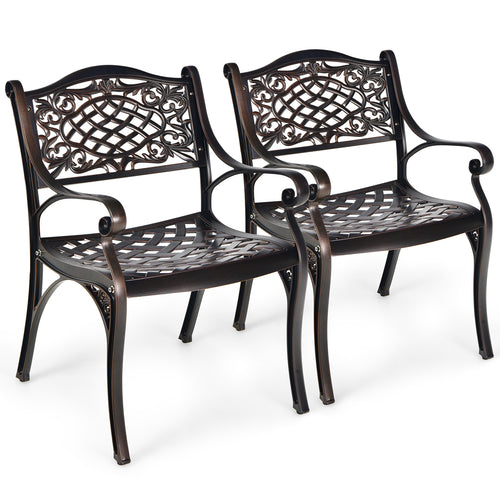 2-Piece Outdoor Cast Aluminum Chairs, With Armrests And Curved Seats, Copper