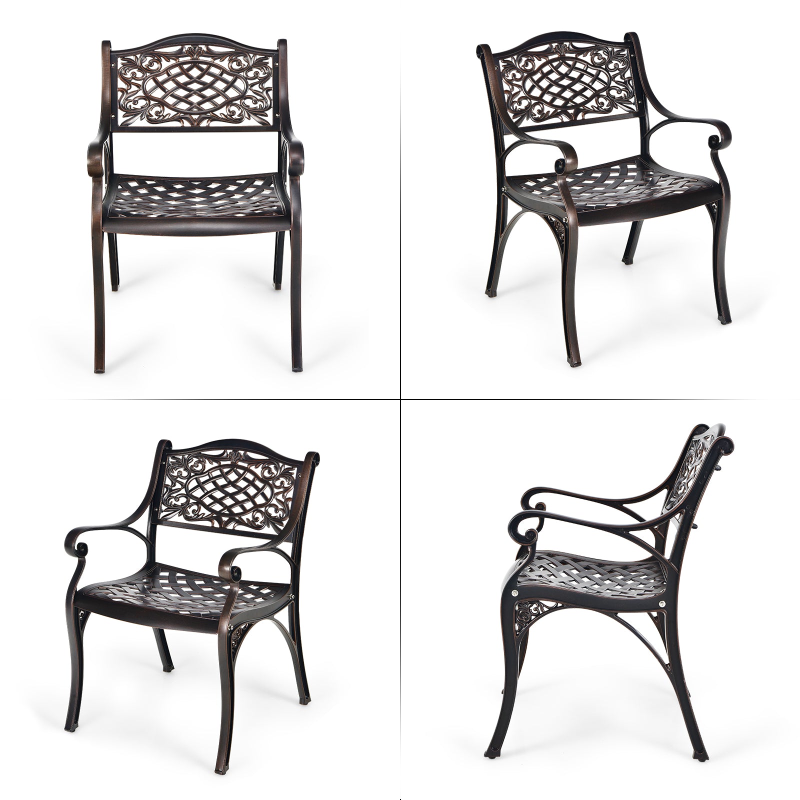 2-Piece Outdoor Cast Aluminum Chairs, With Armrests And Curved Seats, Copper Patio Dining Chairs at Gallery Canada