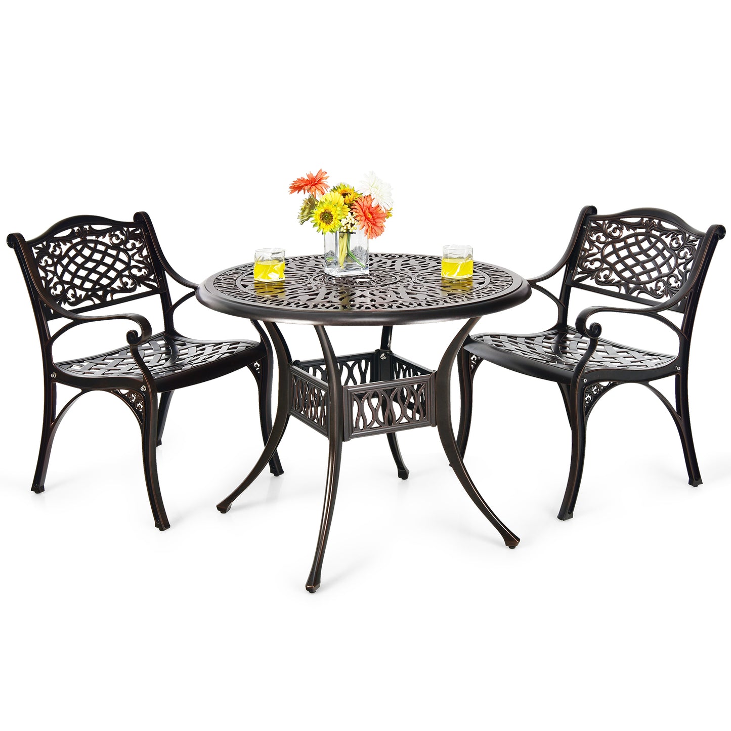 2-Piece Outdoor Cast Aluminum Chairs, With Armrests And Curved Seats, Copper Patio Dining Chairs at Gallery Canada
