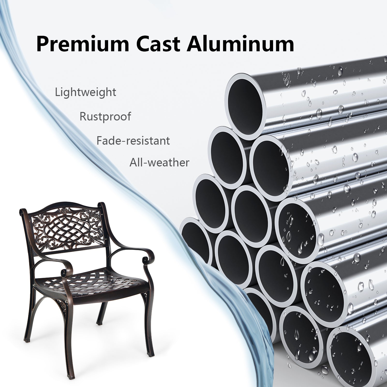 2-Piece Outdoor Cast Aluminum Chairs, With Armrests And Curved Seats, Copper Patio Dining Chairs at Gallery Canada